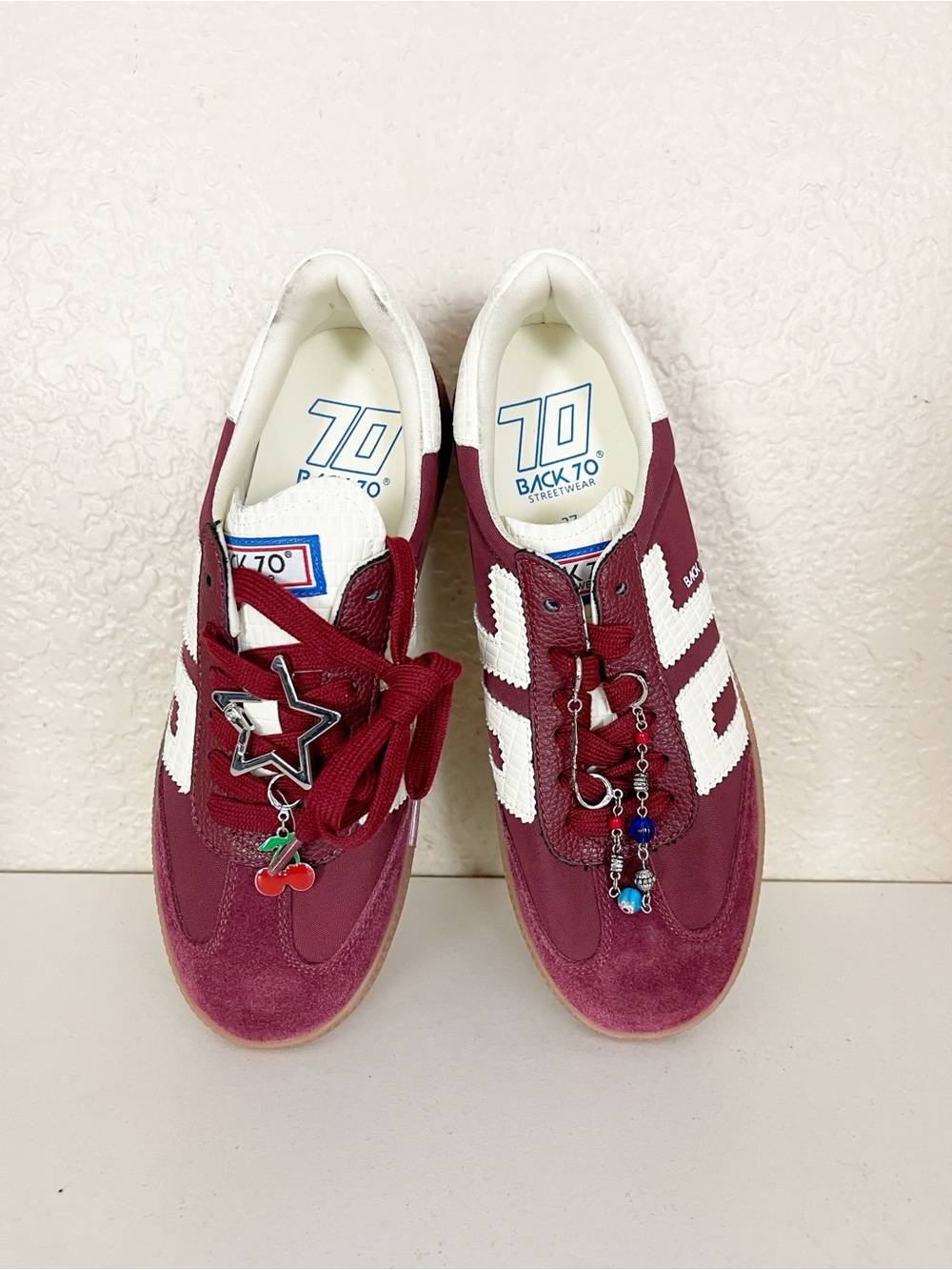 Back 70 Ghost sneaker Burgundy & White Retro Trainer - Picture 3 of 13